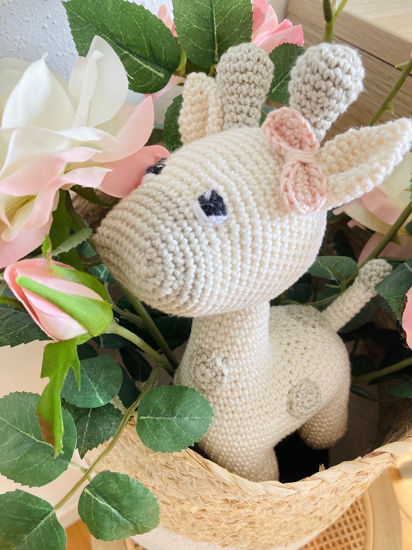 Girafe amigurumi beige/lin ou ocre/bordeaux