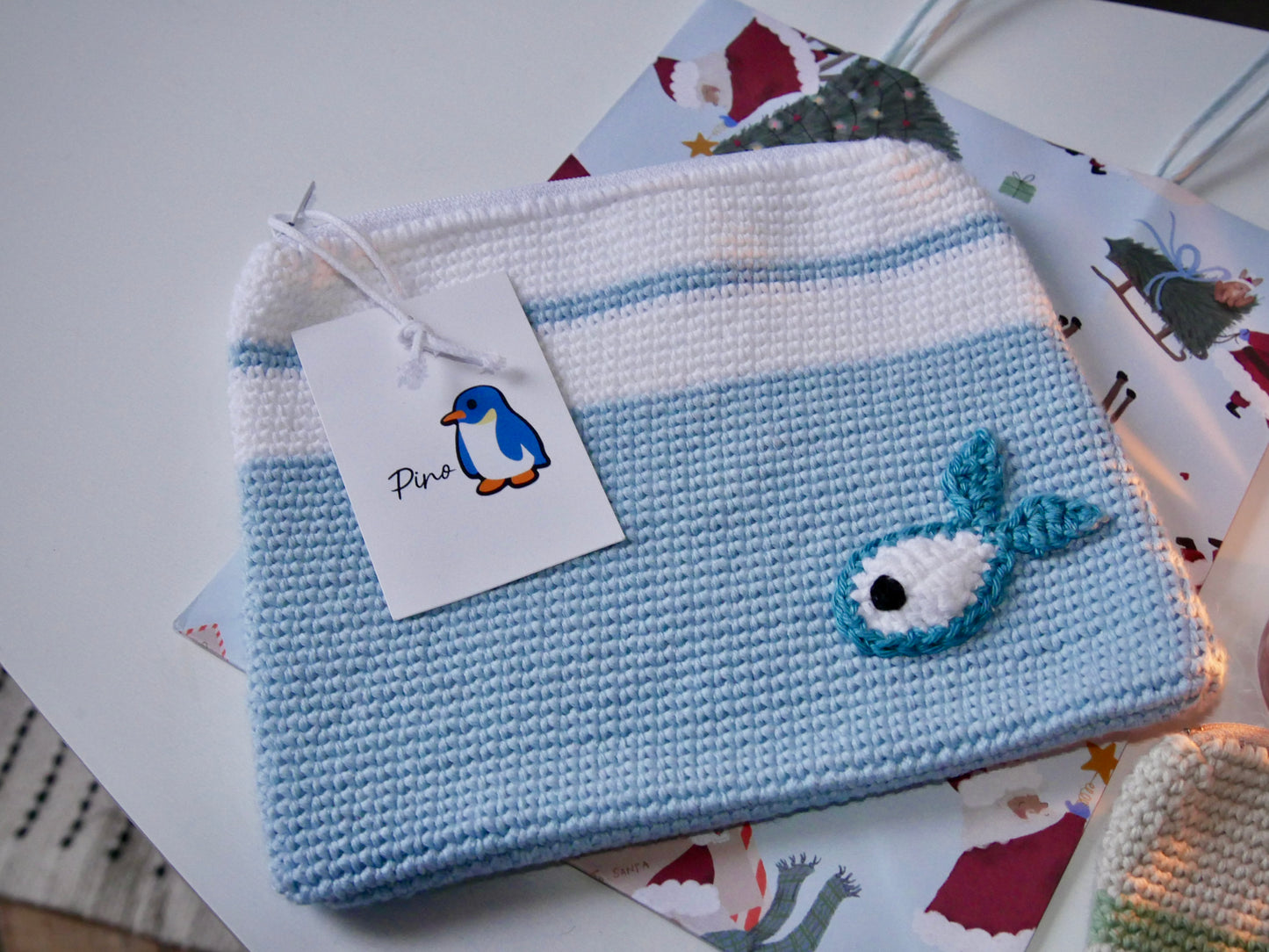 Trousse de toilette PINO bicolore tricotée en laine 18x20cm